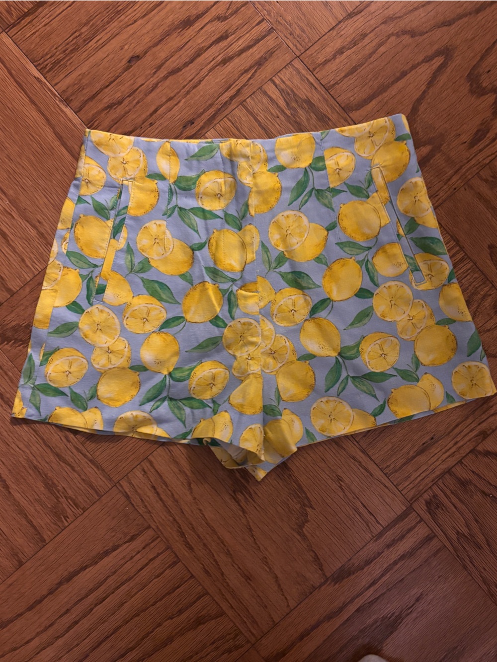 Zara size small Sunny Lemon Print High-Waist Shorts - Yellow & Green